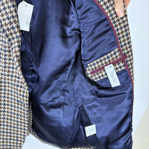 J Crew Schoolboy Blazer Houndstooth Gold Button Wool Navy Brown Size 4 - Picture 9 of 12